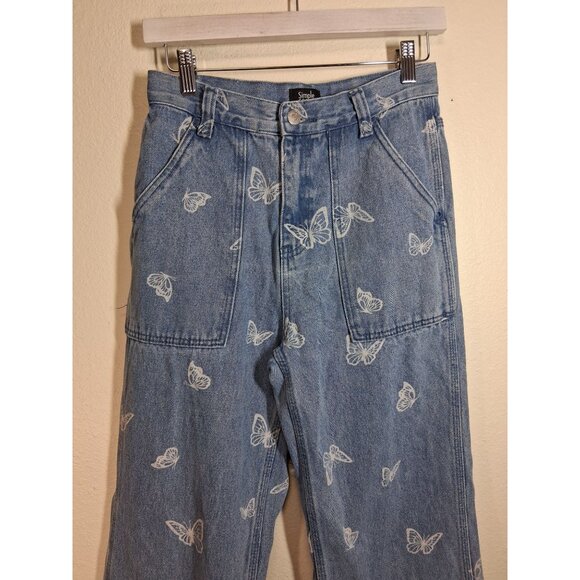 Simple Society Denim Blue Jeans Butterfly Print Boho Y2K Retro Casual Size 1/25 - Picture 2 of 6